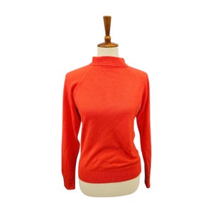Vintage Red Mock Turtleneck Sweater – 80s Knit Pullover, Back Zip, Small (36)