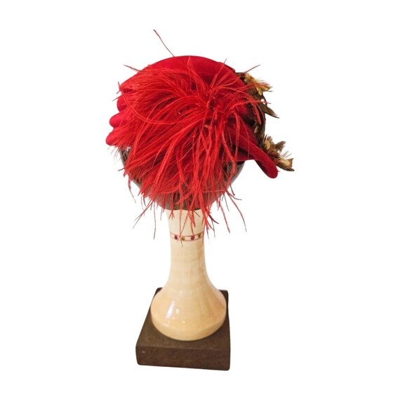 Vintage Wethern’s Red Feather Velour Hat Velour R… - image 3