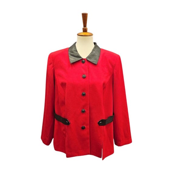 Vintage Red Blazer Faux Leather Trim Sag Harbor 18WP Petite | 90s