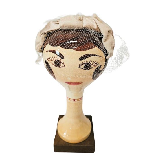 1950s Champagne Satin & Velvet Cocktail Hat with … - image 2