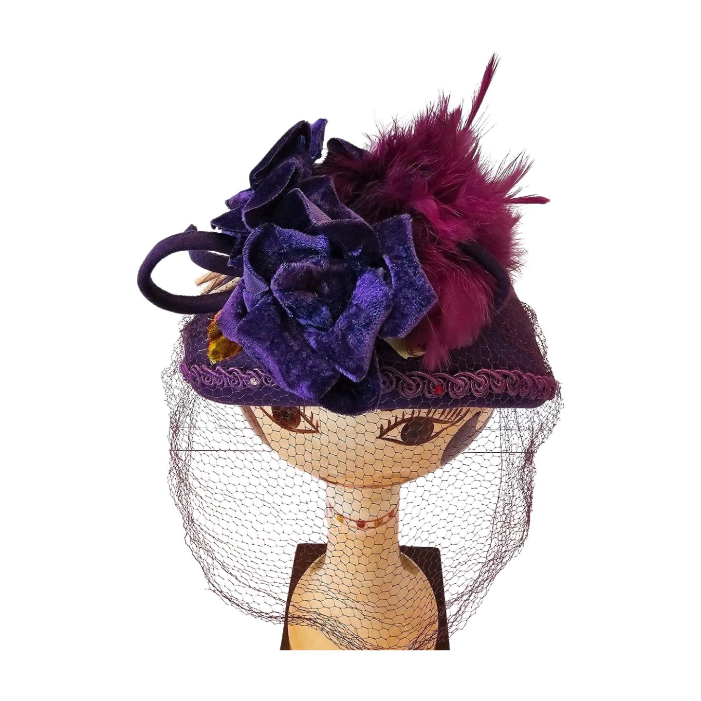 Vintage 1940s Purple Wool Tilt Hat With Veil - Etsy display picture 1