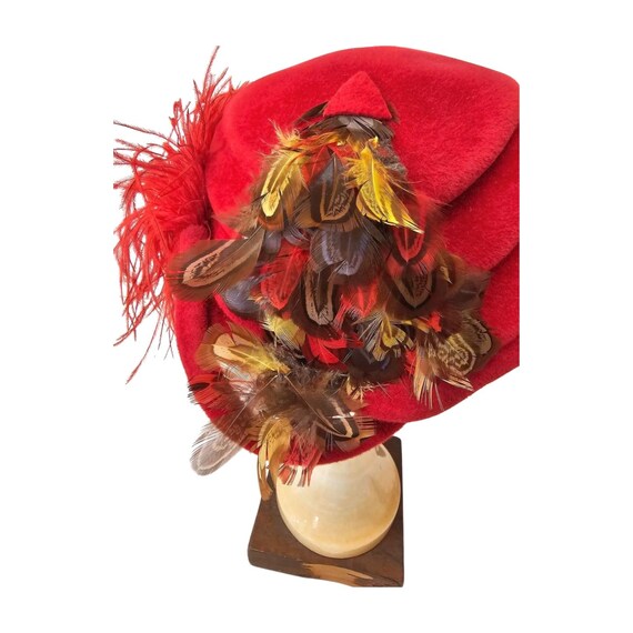 Vintage Wethern’s Red Feather Velour Hat Velour R… - image 5