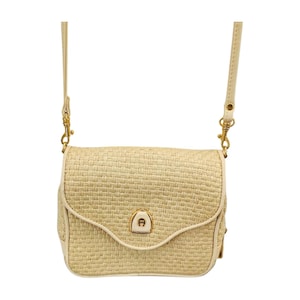 Vintage Etienne Aigner Woven Crossbody Purse Cream Gold
