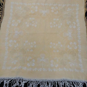 Vintage Yellow White Linen Tablecloth 29&quot; Square