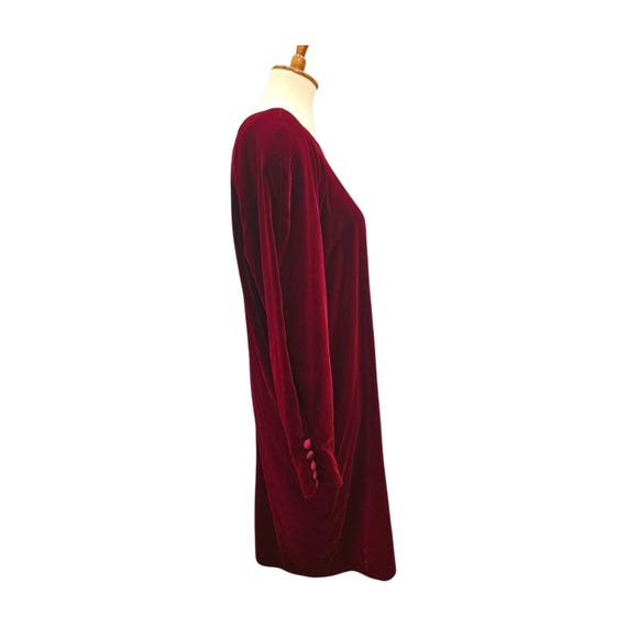 Vintage deep red, wine velvet dress, shoulder pad… - image 4