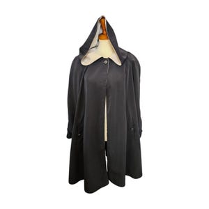 Vintage Hooded Opera Cloak Black Satin Lined ABII Size 14