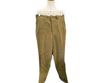 Vintage, Authentic 1958 Wool Military Pants Cuffed 33x28.5 Leather Detail