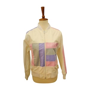 Vintage 80s White, Pastel Color Block Jacket by Catalina | Pink Lavender Windbreaker