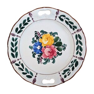 Vintage hand painted marked 2 handled cake plate with rose decoration