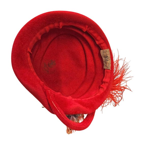 Vintage Wethern’s Red Feather Velour Hat Velour R… - image 6