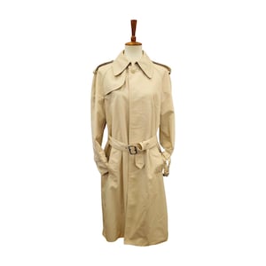 Vintage Tan Trench Coat – Classic Belted Long Jacket, M