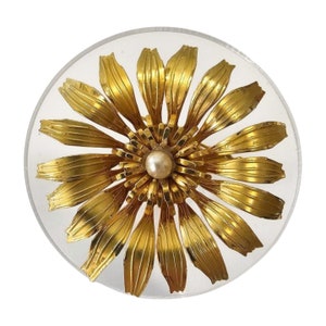 Vintage gouden bloem sunburst broche, 2,5" diameter