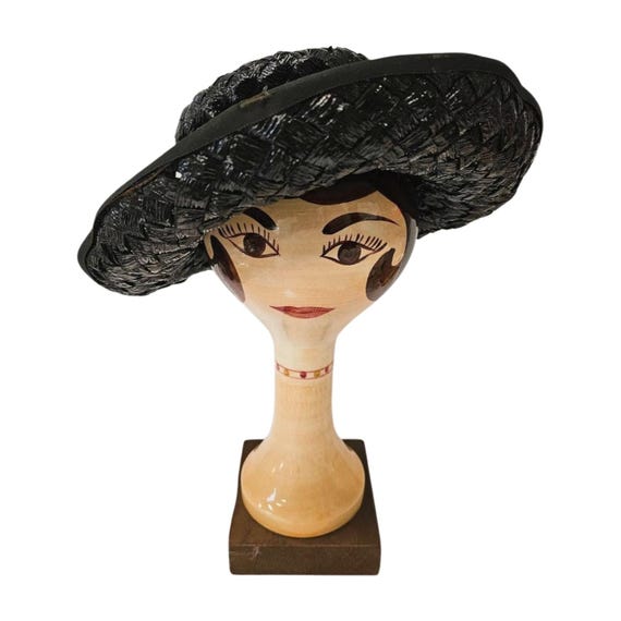 Vintage 1950s Betmar Black Straw Hat for B. Altman 