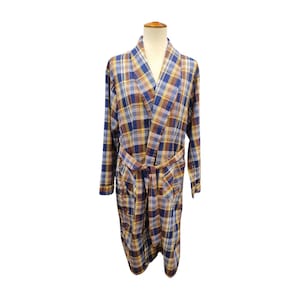 Vintage Botany 500 Men’s Plaid Robe Medium Blue Brown Belted