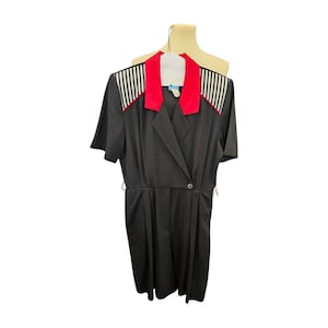 Vintage 80s Romper Black Red Collar Striped J.S.J. Petites 11/12
