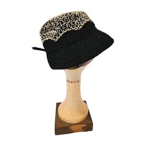 Vintage Embroidered Hat | Black & White Wool French Knot Design