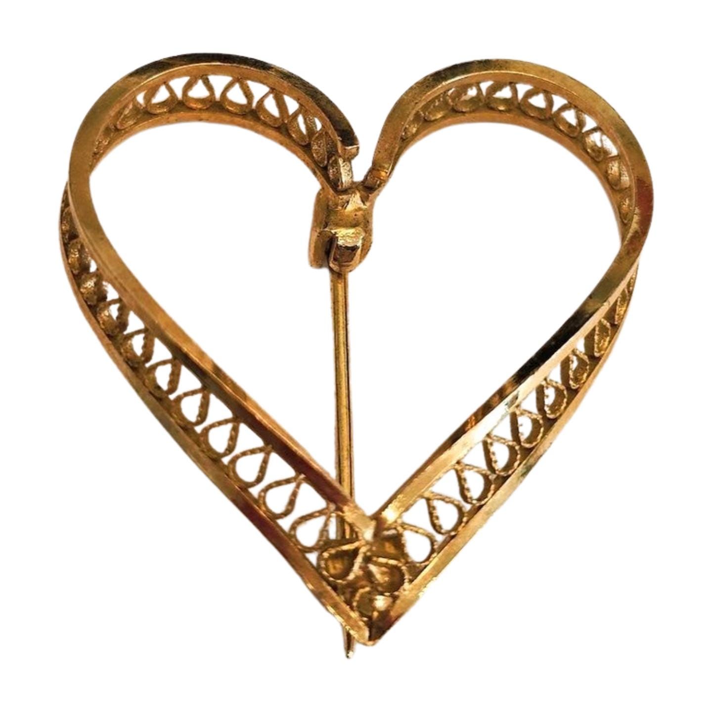 Heart of Hearts Gold Tone Brooch by Jennifer | Mercari Gold Tone Filigree Bar Brooch w/ AB Heart Rhinestone Romantic Pin display picture 1
