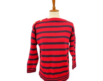 Vintage Nautical Stripe Boatneck Sweater, Casual Corner, S