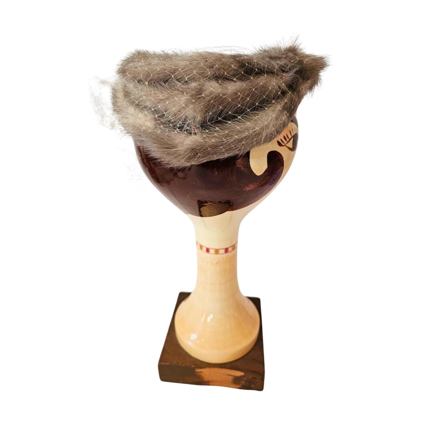 Vintage 50s Real Fur Hat with Veil Vintage Fur Headband Hat With Veil, Whimsy Hat, Vintage Hat  main image 3