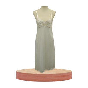 Vtg Vassarette Full Slip Blanco Nylon Encaje Sz 36 Hecho en EE.UU.