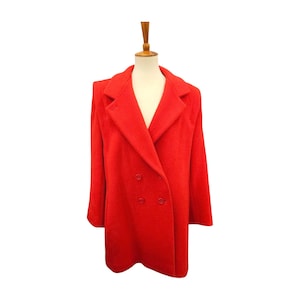Vintage Roter Wollmantel Größe 18 - Zweireihiger 80er Jahre Stil