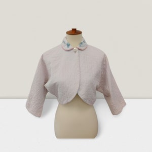 Quilted blue bed jacket, lingerie, 1940s, boudoir pinup, size S