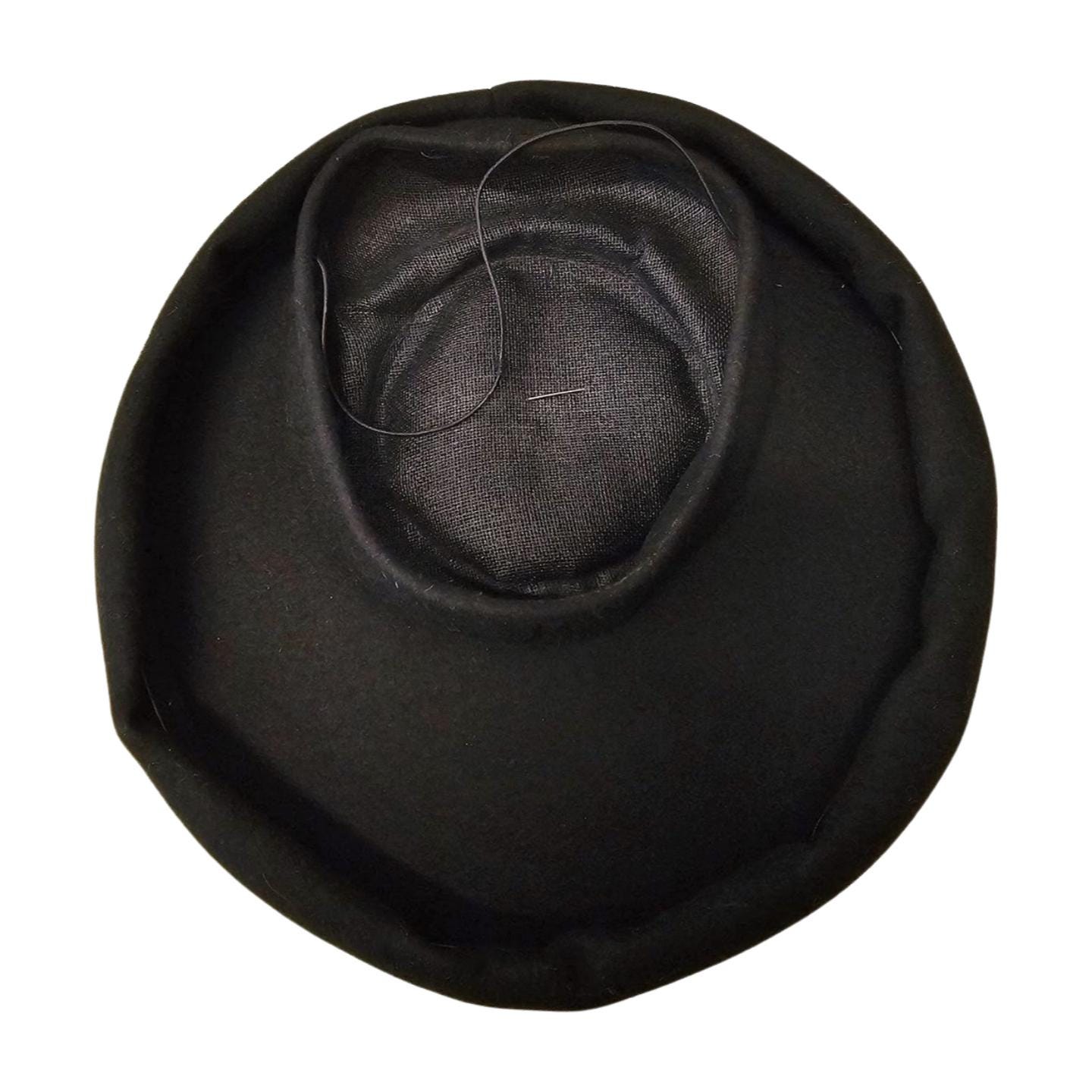 Vintage Black Wool Platter Hat With Satin Bow & Hat Pin  display picture 1