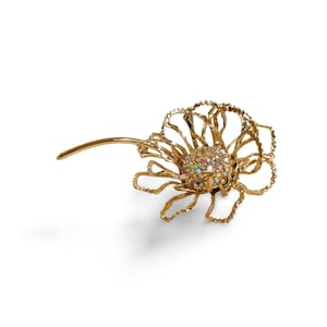 Vintage 1968 Allusion Aurora Borealis SARAH COVENTRY Large Floral Rhinestone Brooch Gold Tone Pin 3&quot;