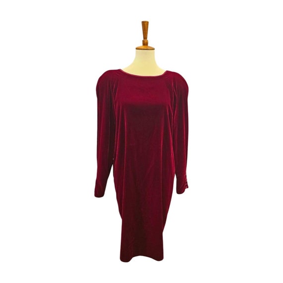 Vintage deep red, wine velvet dress, shoulder pad… - image 1