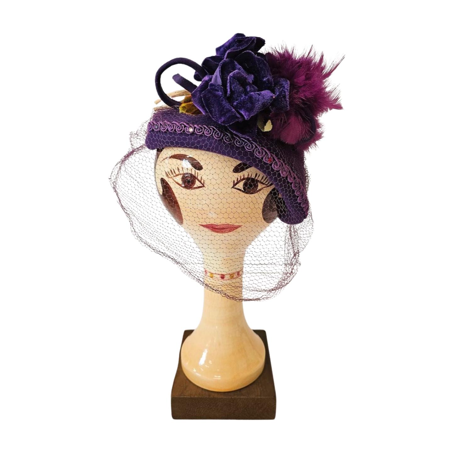Vintage 1940s Purple Wool Tilt Hat With Veil - Etsy display picture 2