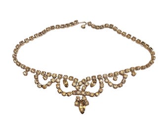 Collier Plastron Vintage - Strass Multicolore Et Chaîne Vieil Argent - Années 80