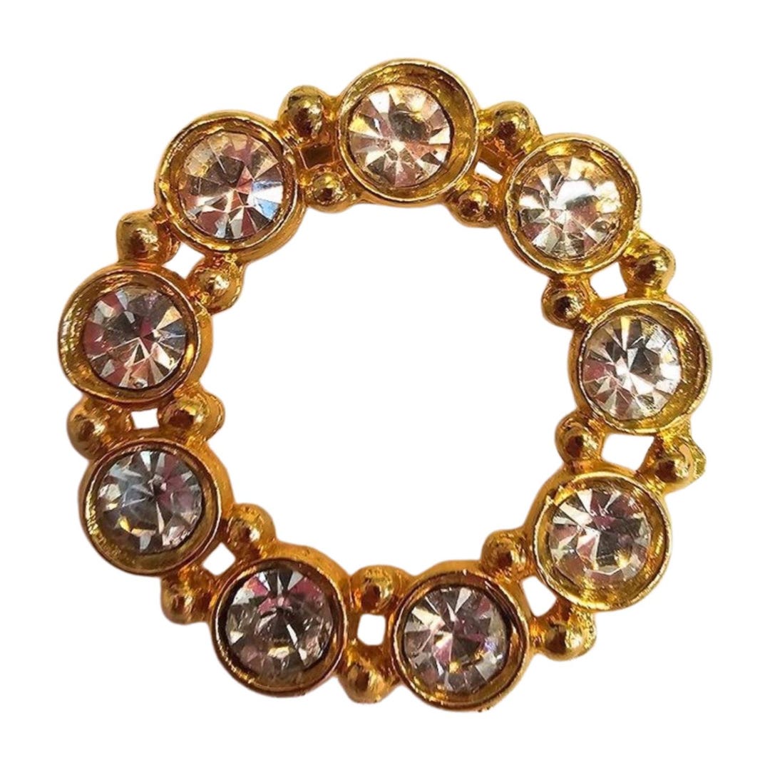 Vintage Goldtone Rhinestone Circle Brooch, Sparkling Wreath Pin, 1 ...