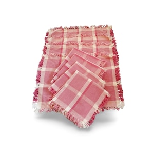 Vintage Plaid Placemats, Napkins, 4, Pink, Red