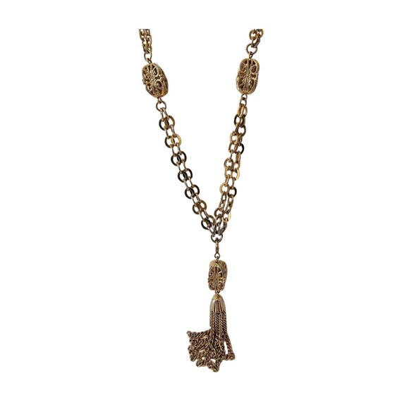 Vintage Emmons Gold Tone Tassel Necklace 1970s Signed Double  display picture 3