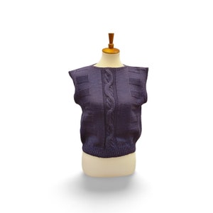 Hand knit, handmade blue cable knit sweater vest, unisex, estimated medium size, see measurements
