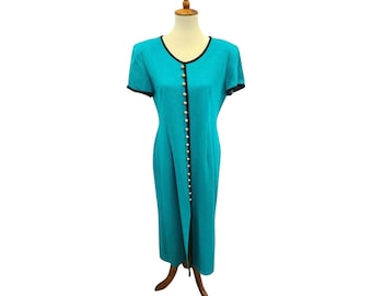 Vintage 1980s Nina Piccalino Teal Dress Size 8