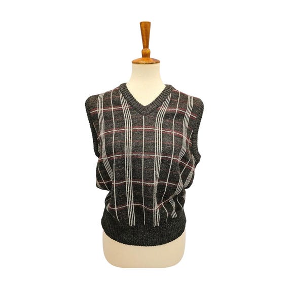 Vintage Hemingway Point Plaid Wool Blend Vest Large