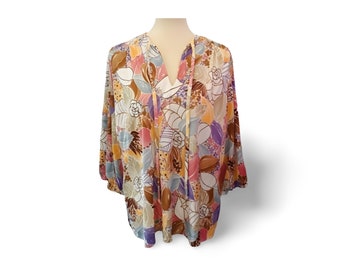 70s Vintage Plus Size Floral Top, Union Label, Size 22