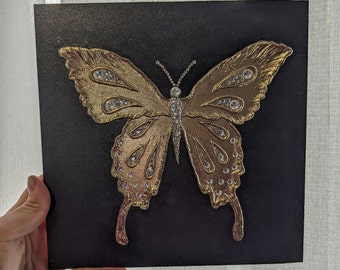 3D-Gemälde mit Strasssteinen Schmetterling Wandkunst, Basrelief 21 * 21 cm, Strass Wandkunst