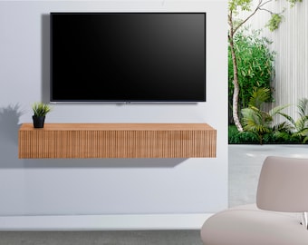 Mueble para TV flotante/ Muebles televisión colgante/ Muebles TV con puerta abatible/ Mueble de televisión madera maciza/ Mueble pino macizo
