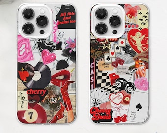 Grunge Eightball Collage MagSafe Handytasche: Retro Discoball Cherry Cover iPhone 17 16 Samsung