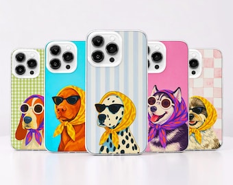 Retro Whimsical Dog MagSafe Phone Case: Blue Striped Cover iPhone 17 Samsung