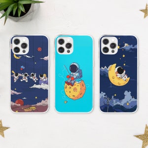 Linda funda de teléfono Astronaut Art MagSafe, cubierta de teléfono lunar y espacial, estética ovni Kawaii, astronauta de dibujos animados, iPhone 15 14 13, Samsung S24 S23
