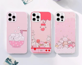 Funda magnética rosa con dibujos kawaii de conejo de anime para iPhone 17, 16 y Samsung S25.