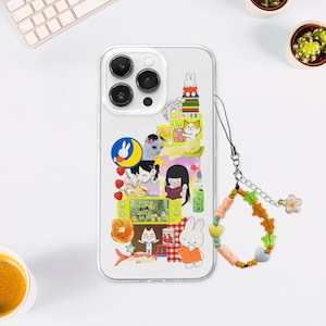 Funda para teléfono con MagSafe con recibo de anime Lucky Rabbit, funda para teléfono con gato manga kawaii, estética con encanto de dibujos animados japoneses, iPhone 16 15 14, Samsung S24