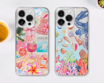 Summer Moodboard Collage MagSafe Phone Case, Coconut Girl Phone Cover, Seashell Beachy Coastal Granddaughter iPhone 15 14, Samsung S24 S23