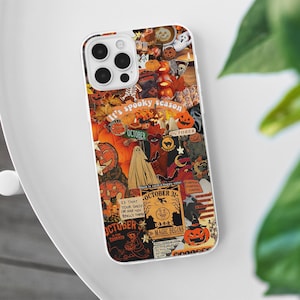 Halloween Collage MagSafe Phone Case, Spooky Horror Movie Phone Cover,  Vintage Ghost Aesthetic, iPhone 16 15 14 13 12, Samsung S24 S23 S22, october 31, pumpkin spice case, autumn case, fall season, orange aesthetic gift, grunge case, spooky season