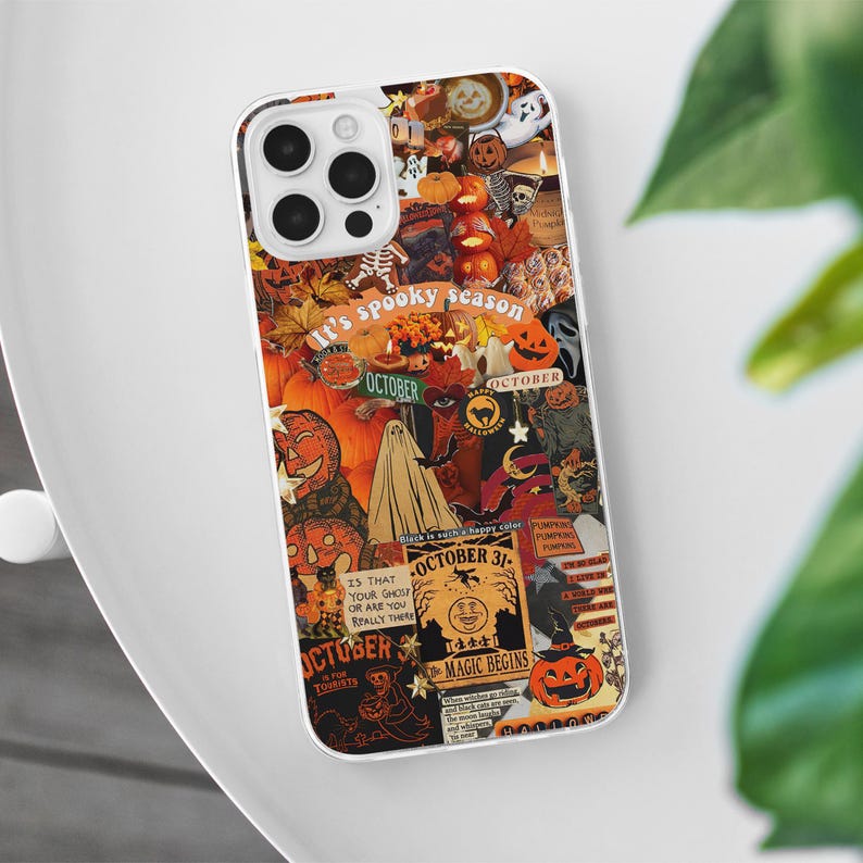Halloween Collage MagSafe Phone Case, Spooky Horror Movie Phone Cover,  Vintage Ghost Aesthetic, iPhone 16 15 14 13 12, Samsung S24 S23 S22, october 31, pumpkin spice case, autumn case, fall season, orange aesthetic gift, grunge case, spooky season