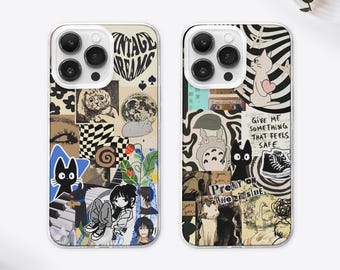 Kawaii Anime Cat Collage MagSafe Phone Case, Cartoon Manga Cover iPhone 16 15 Samsung