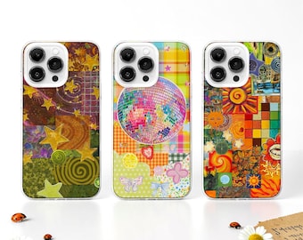 Groovy Whimsical Collage MagSafe Phone Case: Y2K Gingham Art Cover iPhone 17 16 Samsung